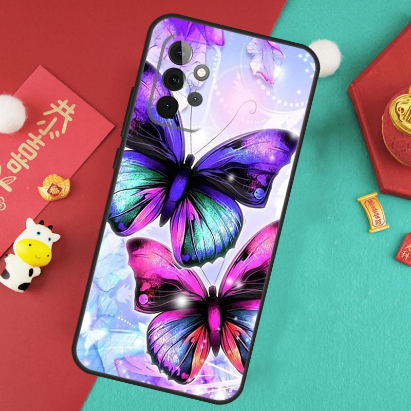 Black Beautiful Butterfly Case For Samsung Galaxy A34 A54 A14 A15 A25 A35 A55 A53 A33 A13 A52 A32 A12 A51 A71 Cover
