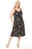 Women's Big Size Dress Black Lily Pattern Cotton Viscose Rope Strap Dress
