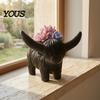 Modern Nordic Style Planter Highland Cow Planter, Resin Black Plant Pot, Cute Succulents Container Animal for Indoor Outdoor Home Decor Housewarming