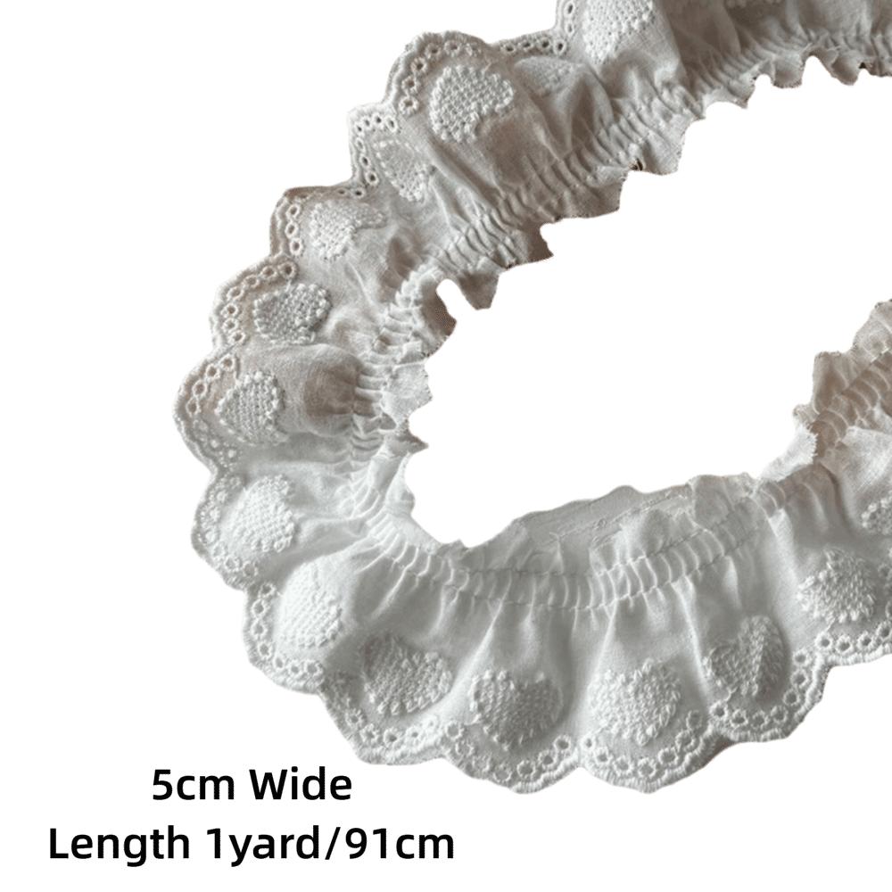 Finitura a Ruffle Larga 5 cm Fai da Te Bordo Gonna in Pizzo Stropicciato Ricamato con Cuori in Cotone Nastro Pieghettato Tessuto Pieghettato Accessori per Cucito