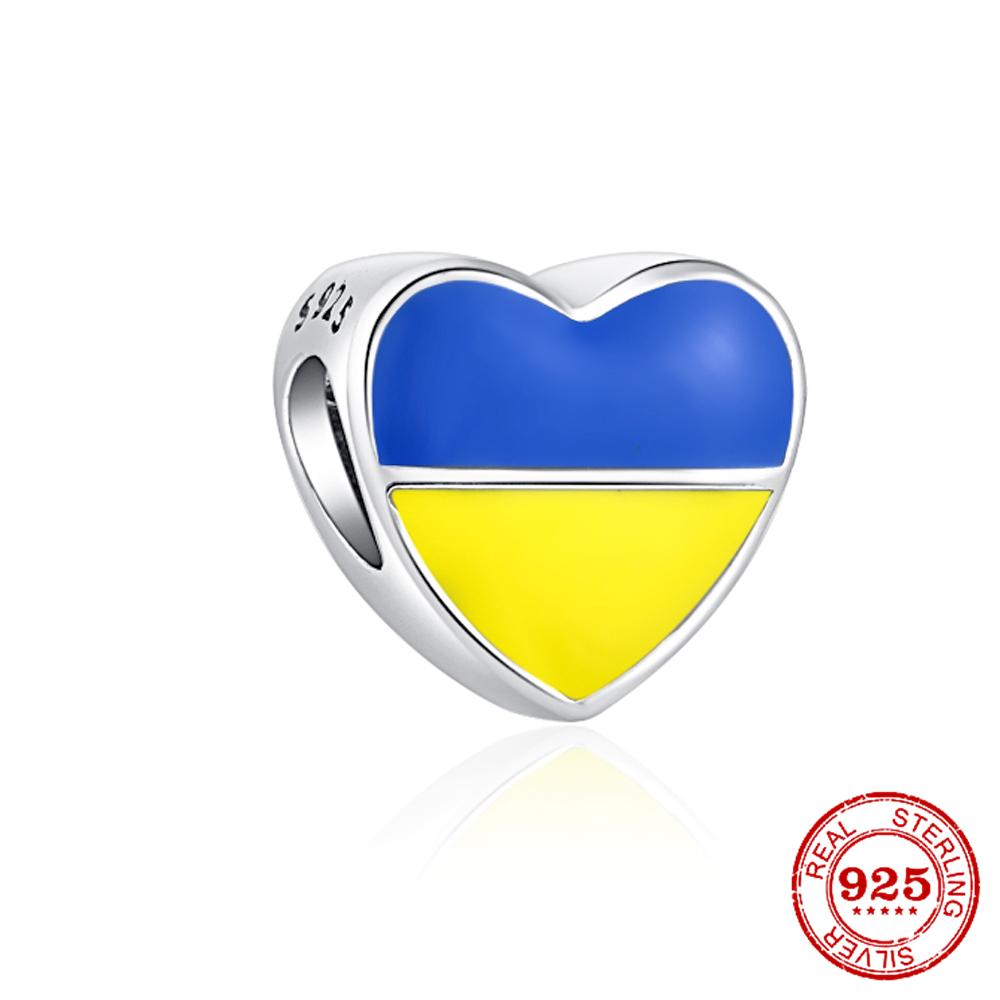 

S925 Sterling Silver Charm Український прапор Кулон Висячі бісерні шарми підходять для оригінального браслета для жінок DIY Ювелірні вироби Брелок