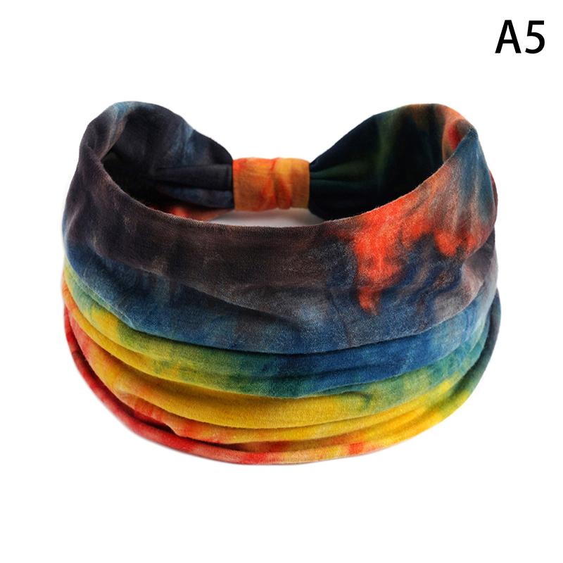 Tie-Dye Boho Knot Turbans Yoga Elastic Head Wrap Women Headband Wide Hairbands Headwear Bandanas  Hair Band Accessories