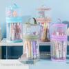 Transparent Two-Way Cylindrical Mesh Pen Holder & Pencil Case