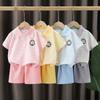 New Thin Summer Kids Striped 2Pcs Outfit, Preppy Style Collared Short Sleeve Top & Shorts Children Casual Suit
