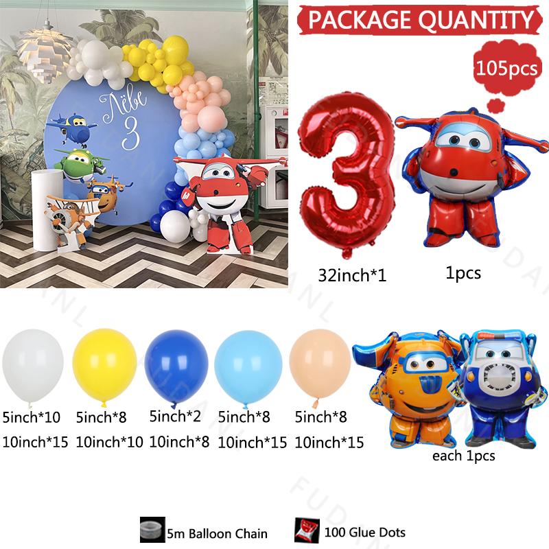 105PCS Super Wings Themed Balloon Arch Kit Boy Birthday Party Deco Blue Yellow Globos Set Birthday Supplies Baby Shower Kids Toy