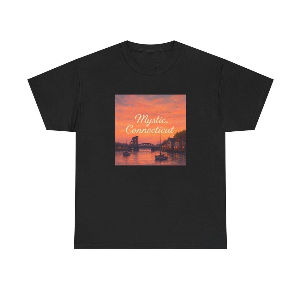 Unisex Adult T Shirt Mystic Connecticut Harbor Sunset Art M