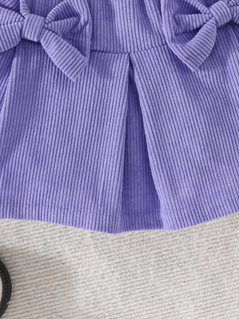 Girls' Bubble Sleeve Top & Bow Skirt 2Pcs Outfit