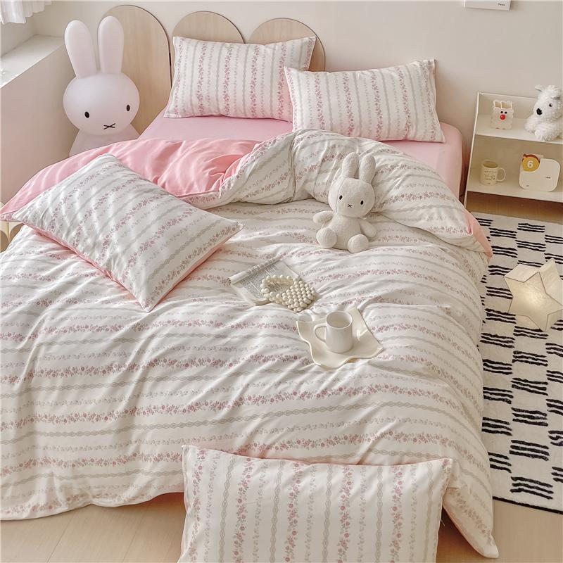 Sleep Grid Cotton Cartoon Printed Student Dormitory 3-Piece Set Home 4-Piece Set