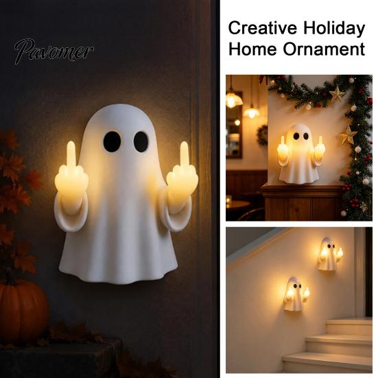 LED Mittelfinger Geist Licht Halloween Leuchtendes Nachtlicht, Lustige Wanddeko Lampe, Niedliche Gruselige Tischdekoration für Schlafzimmer Flur Büro