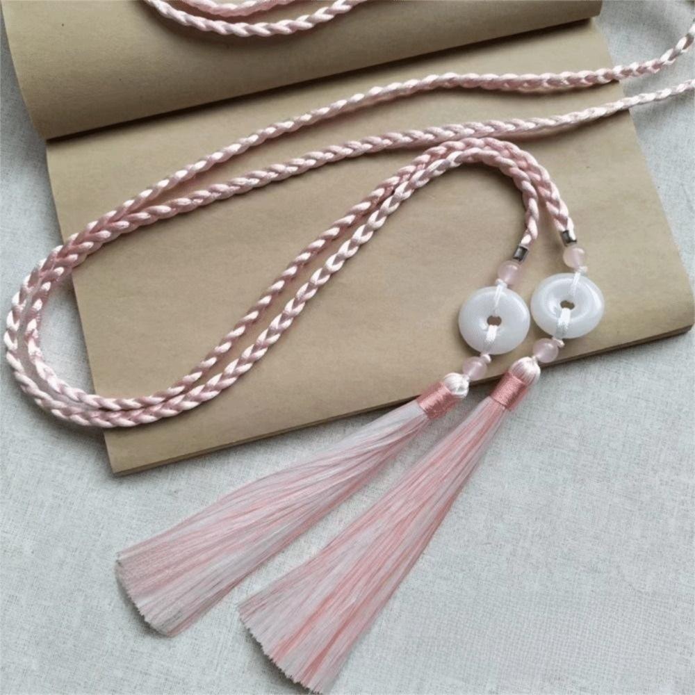 Vintage Handwoven Hanfu Waist Tie Belt Chinese Style Traditional Ping An Pendant Waist Rope Braided Waist Sash for Men Women
