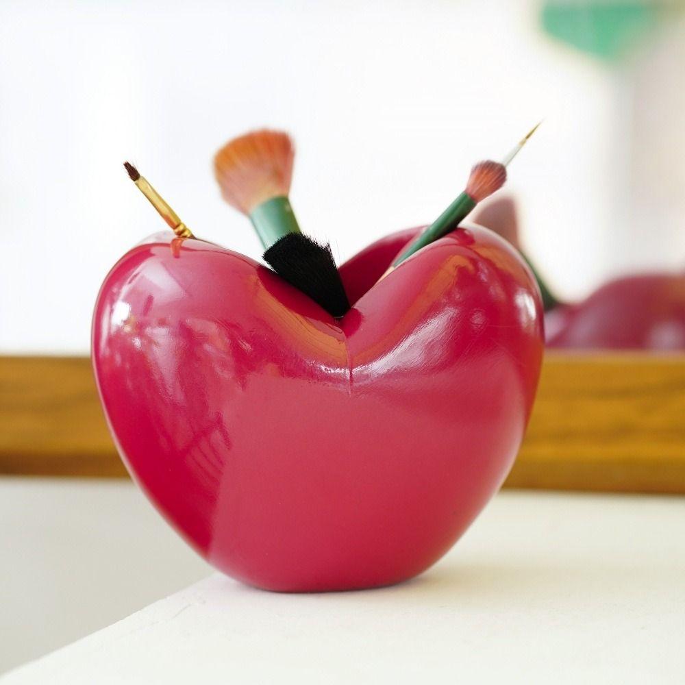 3D Heart Shaped Pen Holder Creative Desktop Storage Box Kawaii Makeup Brush Holder  Countertop