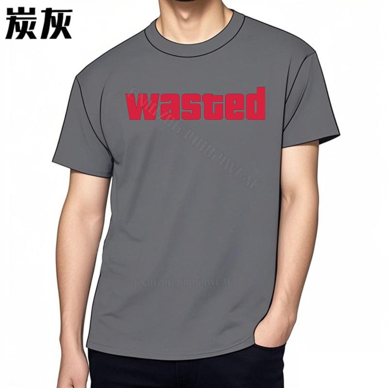 T Shirt Men Comfortable Cheap Tshirt Wasted Text On Black Crew Neck Mens Tshirt Stylish Soft Plus Size Tshirt