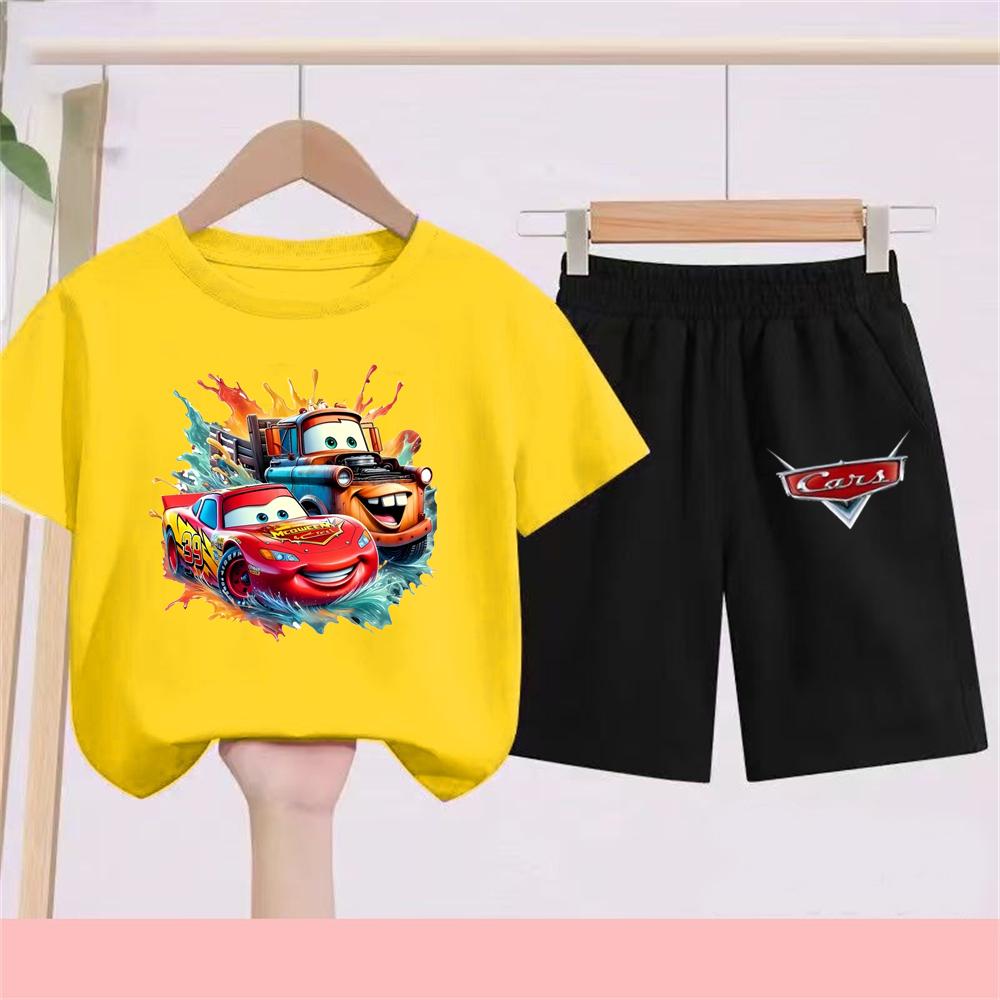 Cartoon Lightning McQueen Casual Clothes Disney Cars Boy 3D Print Short Sleeve T-shirt Kids Children's Set