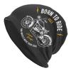 Biihudu Skull Beanie - Black Motorcycle Design With "Born To Ride" & "Two Wheels Move Your Soul" Print, Stylish Polyester Knit H