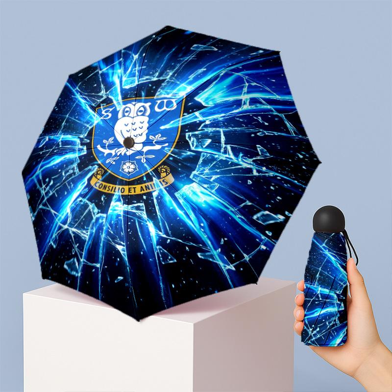 Sheffield Wednesday Football Pattern Printed Mini 5 Folds 8 Ribs Compact Umbrella Windproof Waterproof Lightweight Portable Folding