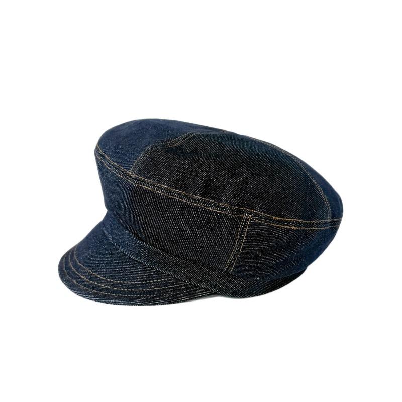 25 Early autumn new stitching dark denim newsboy hat children's high-quality face small soft brim newsboy hat tide