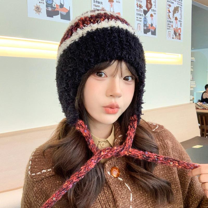 New Hat for Women Japanese Cute Girls Knitted Wool Hat for Winter Warmth To Prevent Students From Cold Ear Protection Hat Thick