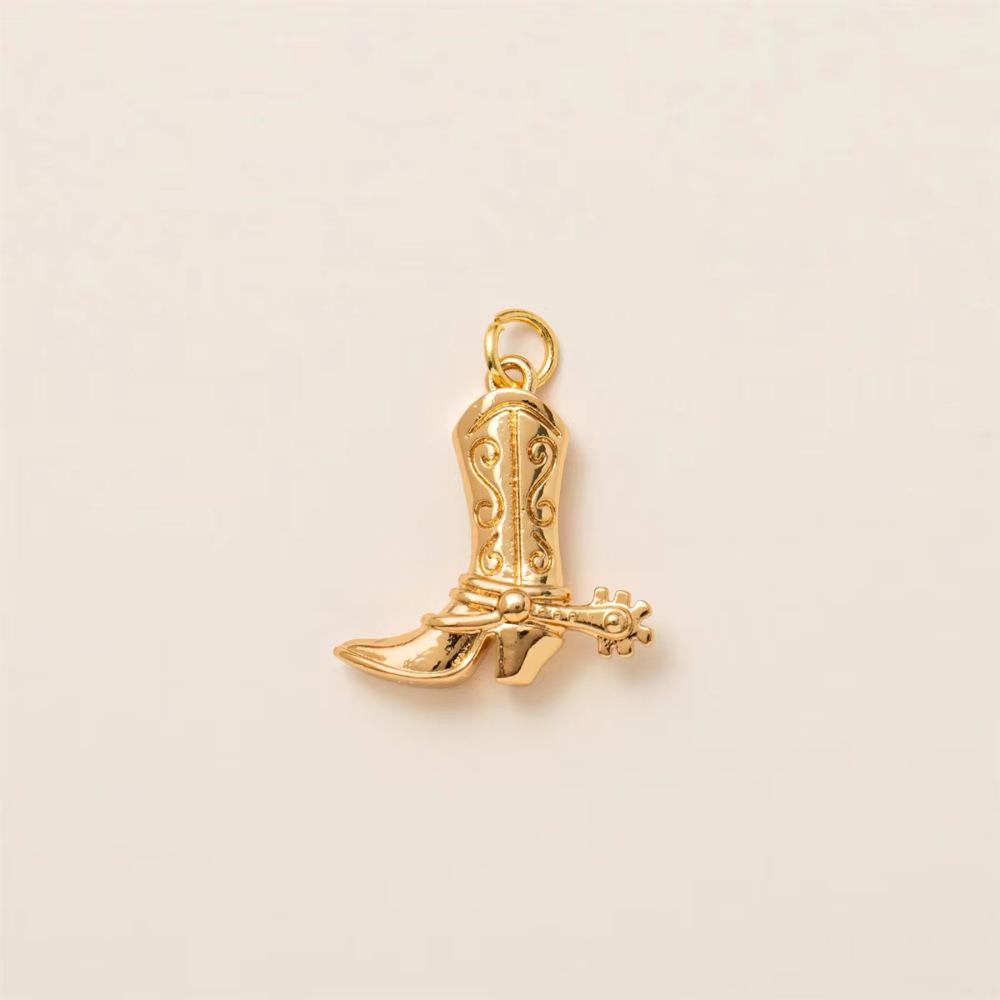 Colorful Enamel Retro Pendant with Cowboy Boots, Horseshoe, and Cross Charms in 18K Gold Copper
