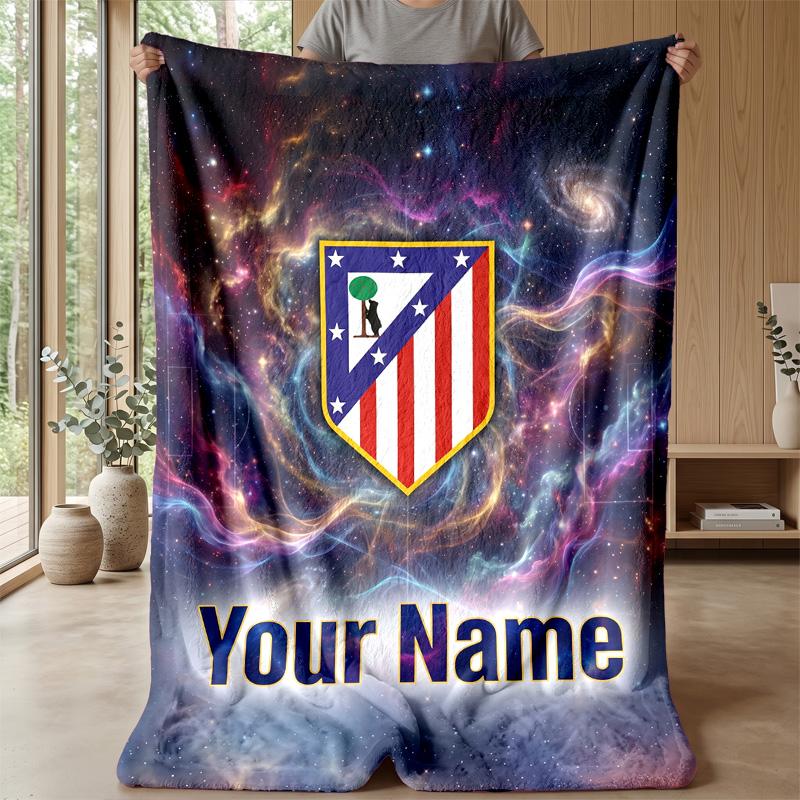 Custom Text Flannel Throw Blanket, Lightweight Cozy Bed Sofa BlanketAtletico Madrid