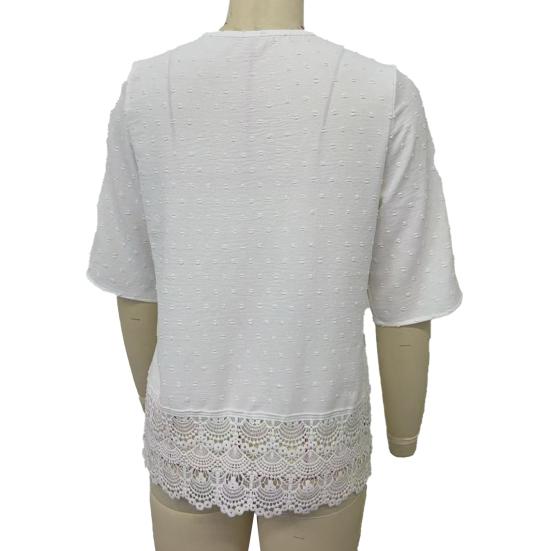 Women V-Neck Hem 45720 Sleeve Casual Shirt Jacquard Decor Solid Color