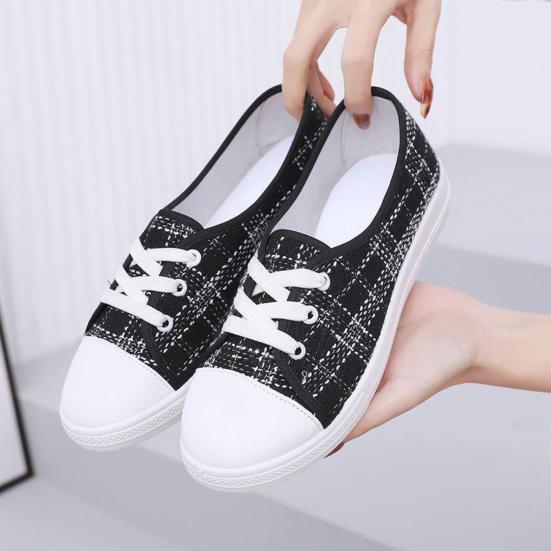 

Fashion Woman Footwear Lattice Canvas Shoes for Women Flat Summer Cotton Designer Luxury 2025 New Stylish Casual Comfortable and Elegant 34