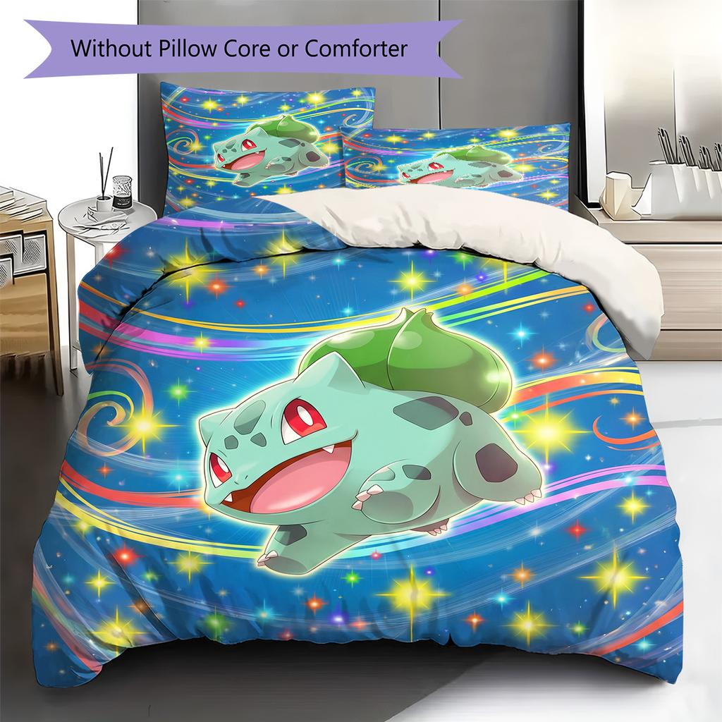 Bulbasaur Pattern Bedding Quilt Set Quilt Cover Pillowcase Home Decoration Birthday Gift (1 * duvet cover + 2 * pillowcase, without core)