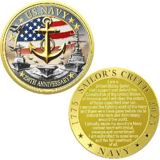 Marine Corps 250th Anniversary Coins,Navy Military Challenge Coins- Patriotic Military Collectible Durable Metal Veteran Gift,1.77 Inch (U.S.MC тёмно-синий