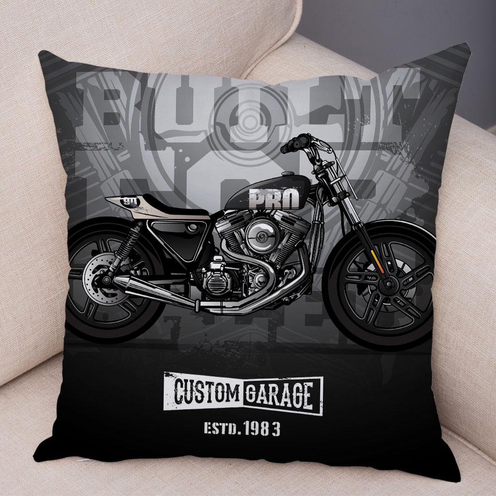 Colorful Motorcycle Cushion Cover Decor Vintage Style Bike Race Pillowcase Soft Plush Pillow Case for Sofa Home Car 45x45cm