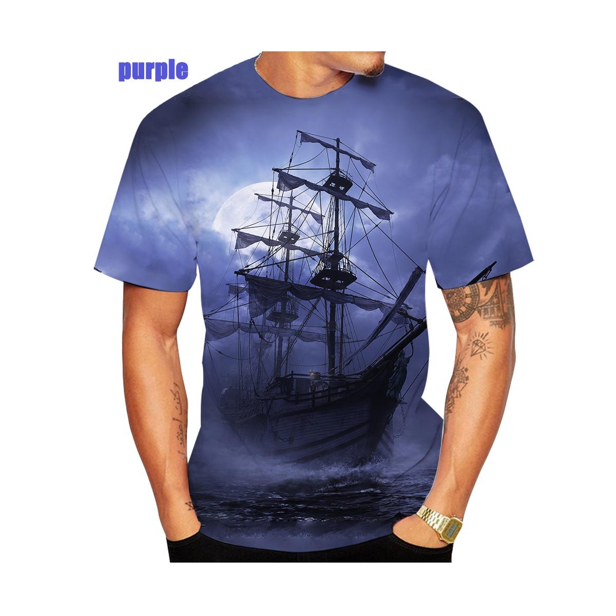 

Летняя распродажа, модная, смешная, с короткими рукавами, пиратский корабль, мужская футболка с 3D-принтом, повседневная уличная рубашка 3XL