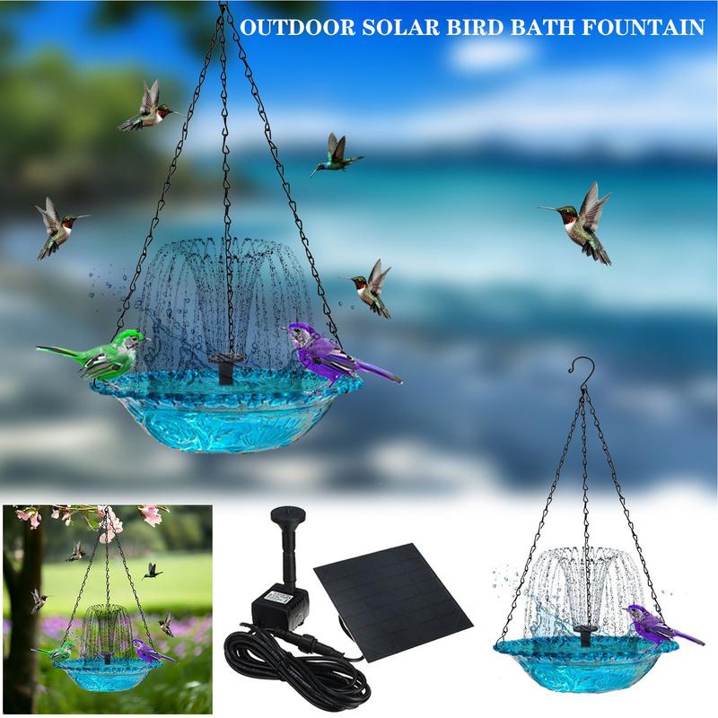 Fountain Hanging Bird Feeder Solar Bird Bath Water Fountains Hanging Solar Powered Hummingbird Bath Bowl For Garden Bird Feeder