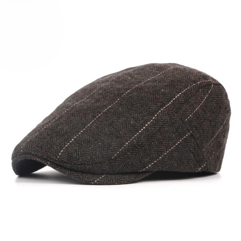 British Style Plaid Flat Cap for Men Women Autumn Winter Warm Woolen Beret Hat Retro Newsboy Cap Middle-aged Elderly Casual Duckbill Hat