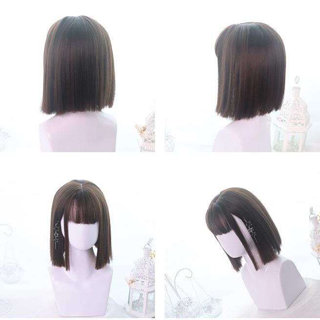 Bybrana Women's Bangs Straight Hair Cute Natural Synthetic Hair Daily Wear Personalized Wig