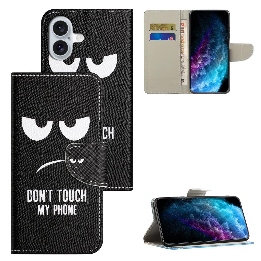 For iPhone 16 Plus Case Pattern Printing Cross Texture Phone Leather Cover