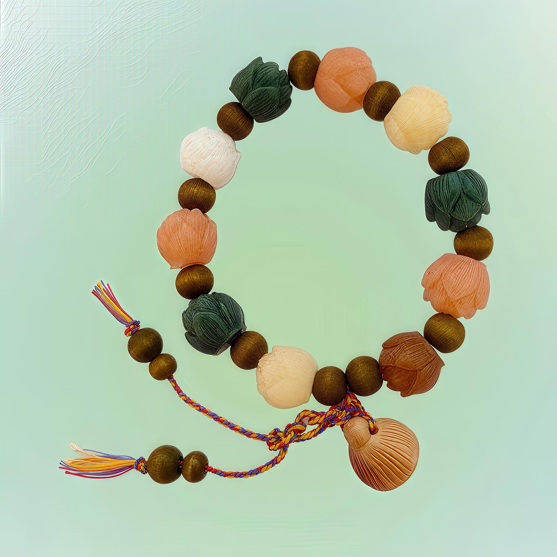 

Lotus Seed Beaded Prayer Bracelet: Versatile Unisex Color Block Design for Safety and Style Other