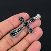 Natural Black Onyx Handmade 925 Sterling Silver Gift Cross Pendant 2.10" t3V11