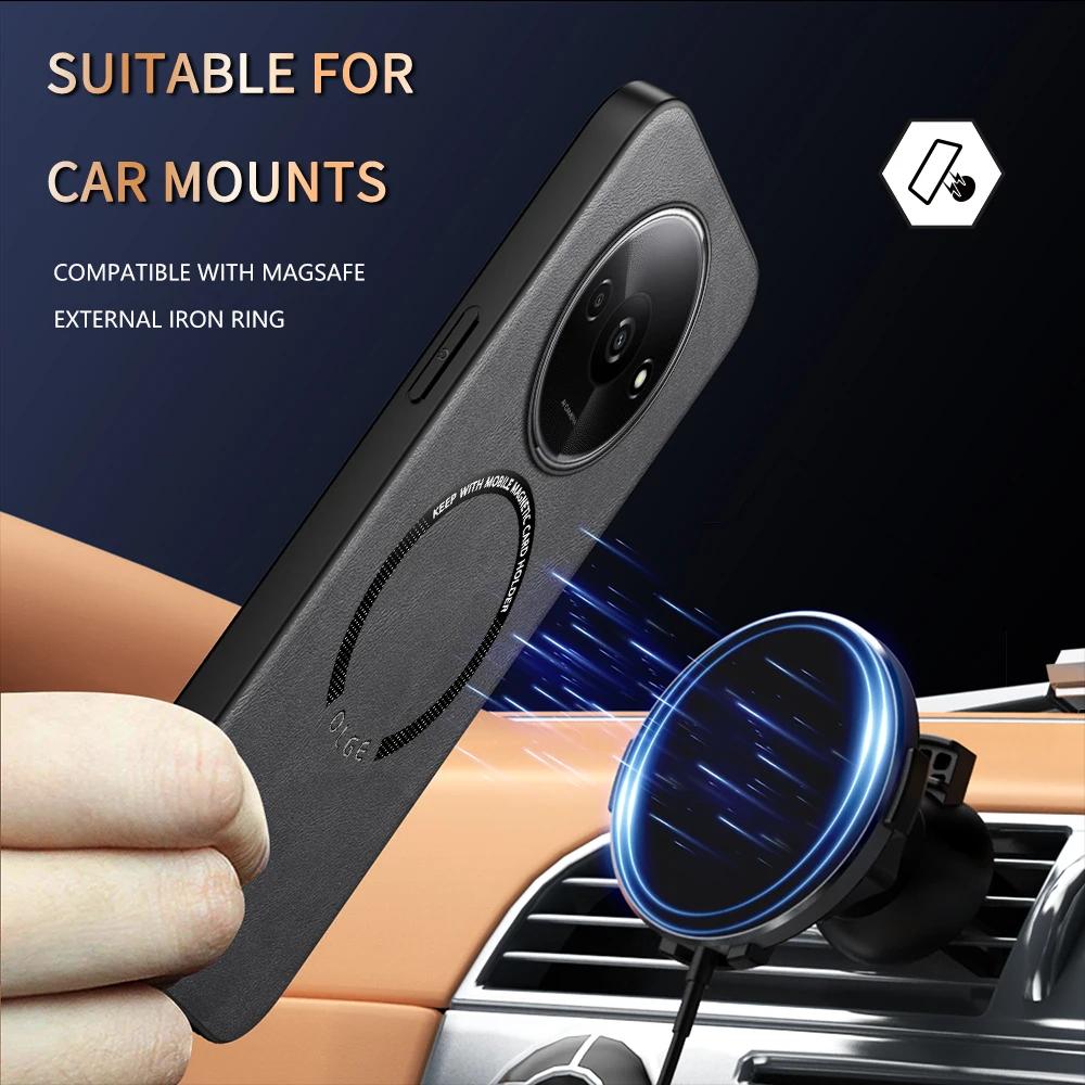 For Redmi A3 A3X Fine Hole PU Cow Pattern Leather Outer Magnetic Ring Soft Edge Anti-Drop Anti-Fingerprint Phone Case