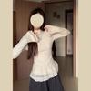 Korean Lace Trim Plush Base Layer Slim Top for Women - Autumn/Winter Long Sleeve