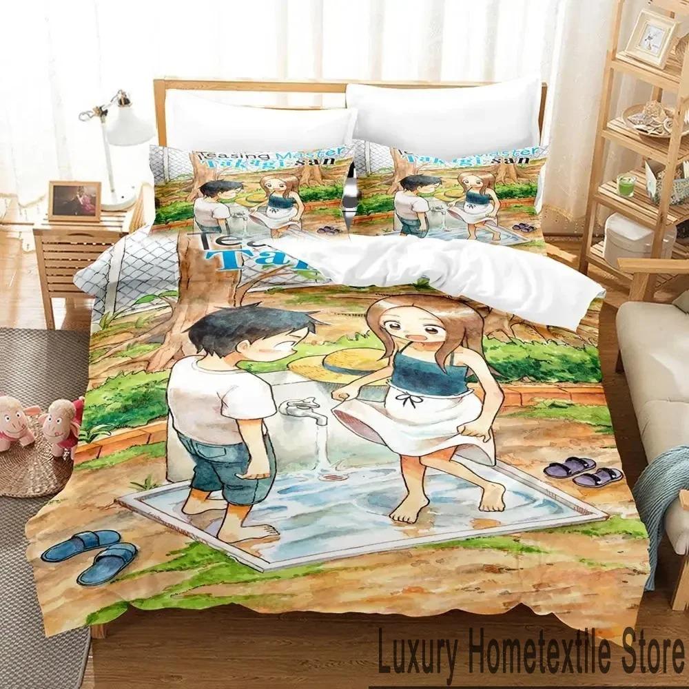Anime Teasing Master Takagi-san Bedding Set 3D Duvet Cover Bed Set Quilt Cover Pillowcase Comforter King Queen Size Boys Adult