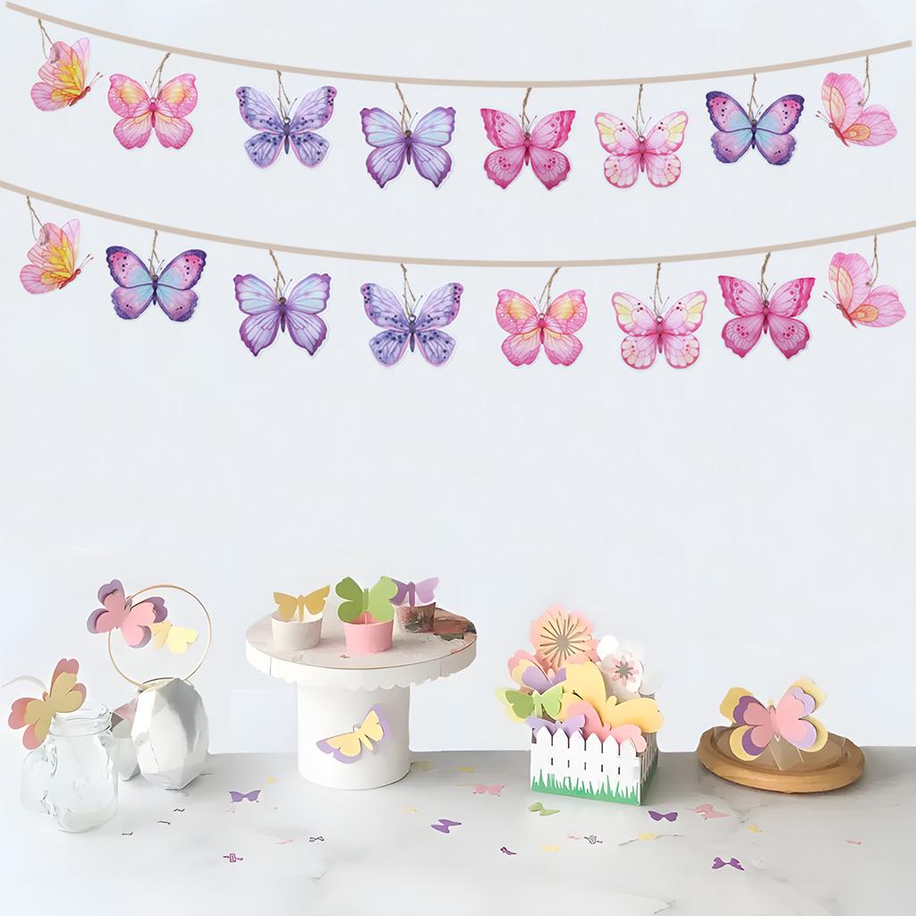 Schmetterling Papier Hängeanhänger Banner Happy Birthday Party Deko Kinder Hochzeit Geburtstagsfeier Zubehör Baby Shower Banner