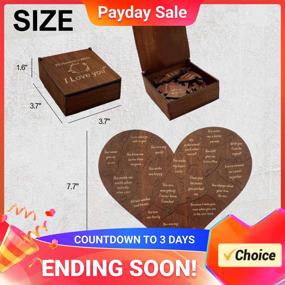 Romantic Heart Wooden Puzzle W/ Gift Box Romantic Love Jigsaw Puzzle for Him Her Valentines Anniversary Wedding