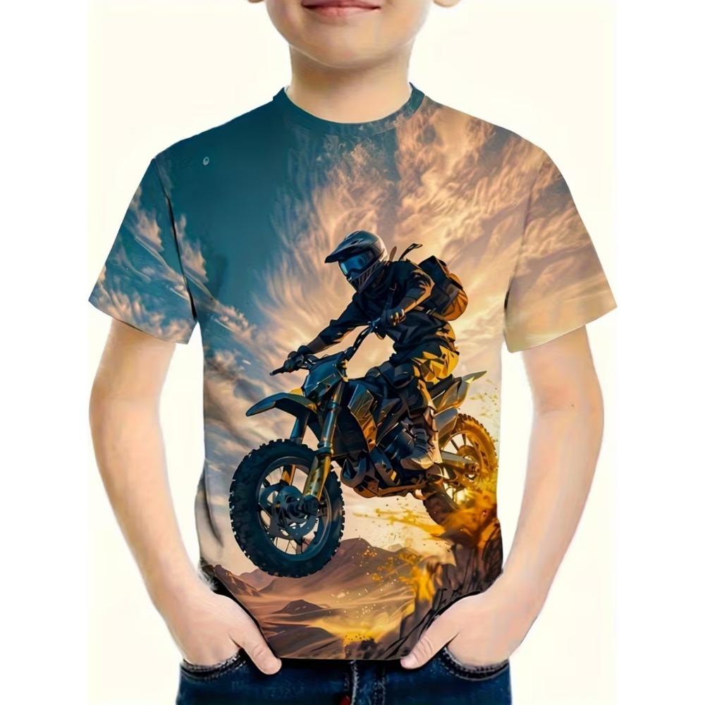 Funny Motorcycle Rider Print Men's Short Sleeves T-Shirt Loose Casual Summer Outdoor Street Men's and Women's Tees Tops