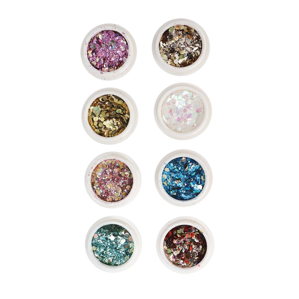 8 Dosen Nailart Glitzerpuder Staub Maniküre Sechseckige Gemischte Pailletten Nageldekoration