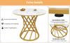 Dining table set (5-piece), round kitchen table with 80 cm diameter and golden metal legs, white MDF tabletop, dark grey velvet dining chairs