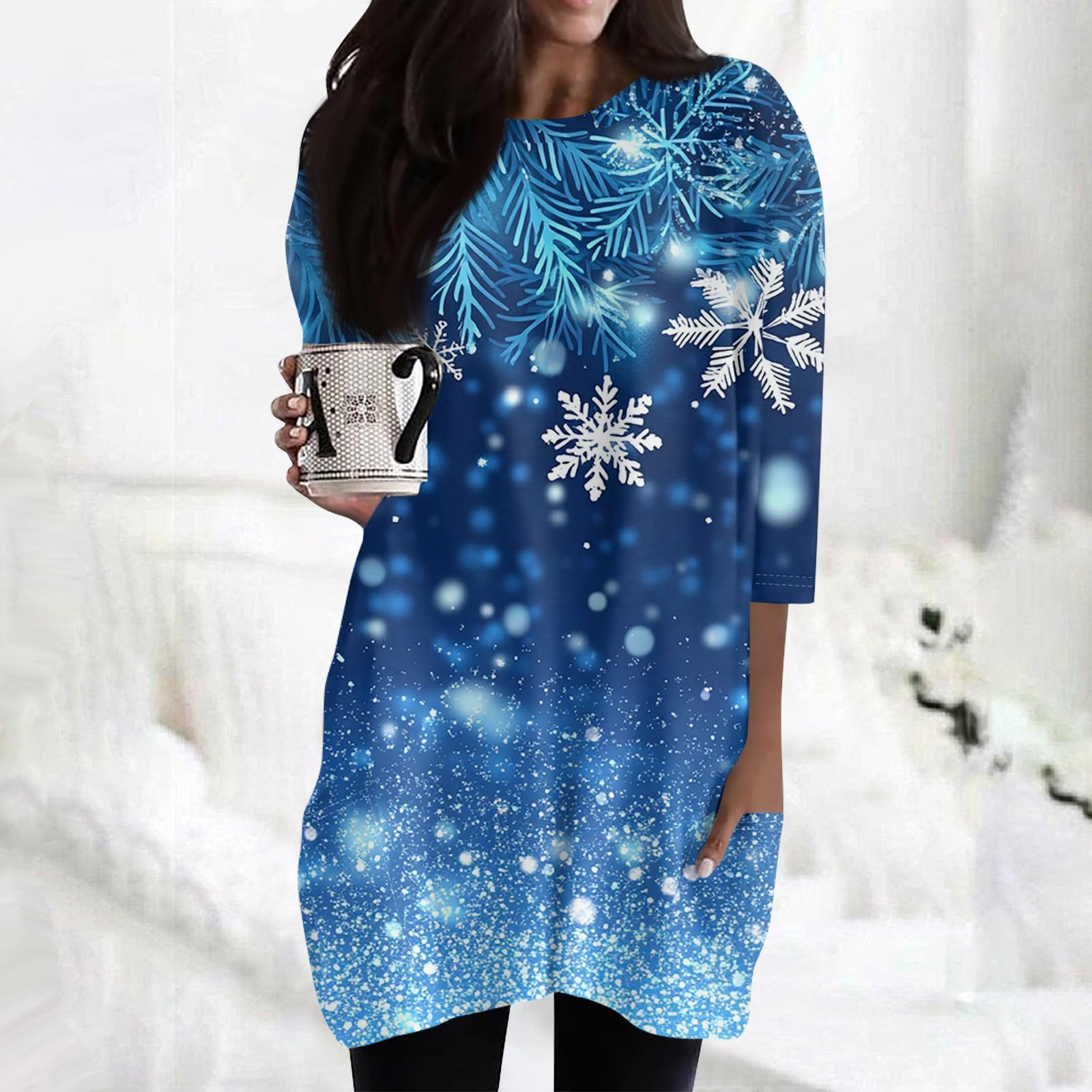 

Женские повседневные рубашки с рукавами 3/4, модные рождественские принты, туники, топы с карманами XXL