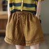 Casual Solid Linen Lace Floral Summer Short Pants Loose Elastic Waist Boho Beach Wear Shorts Women Bottom