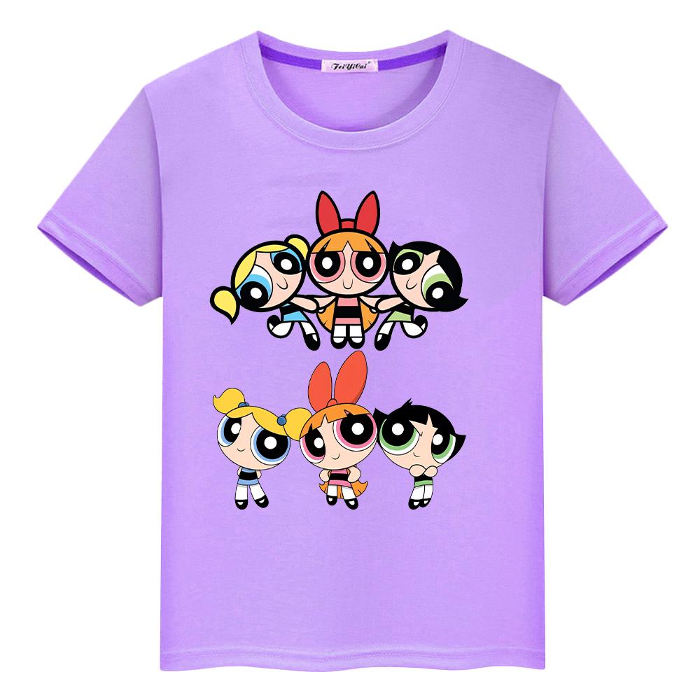Kawaii Powerpuff Girls Print  T Shirt for Kids Boy 100% Cotton Tops Anime Tshirt  Y2k One Piece Girl Clothes
