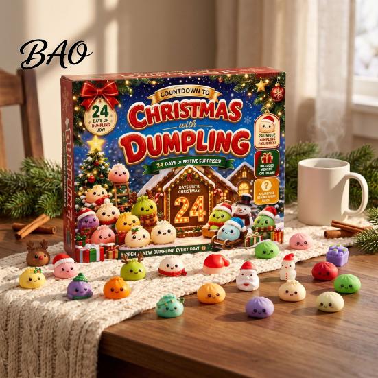 Festive Room Decor for Holiday Season Christmas Advent Calendar with 24Pcs Squeeze Dumplings, Soft Sensory Fidget Toy Set Boys Girls Toys Kids Adults,