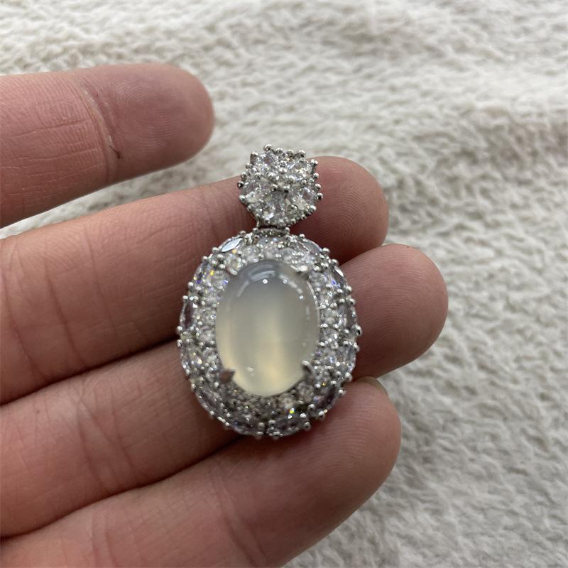 Inlaid Chalcedony Maitreya Buddha Pendant - White Ice Jade Bean, Lucky Bag, Water Drop, Gourd Design