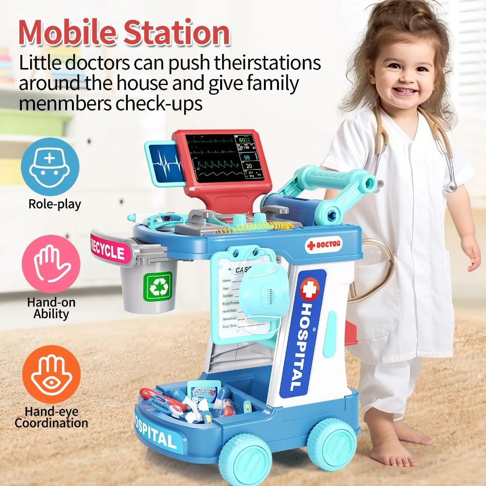 Set di Strumenti Giocattolo Simulazione Medico per Bambini per Bambine con Valigia a Rotelle per Giocare come Infermiera e Fare Iniezioni con Stetoscopio
