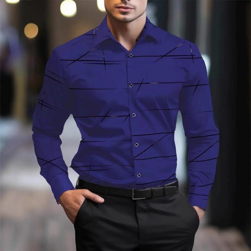 Men's Spring Autumn Printed Fashionable Long Sleeved Shirts Breathable Trendy Versatile Casual Tops